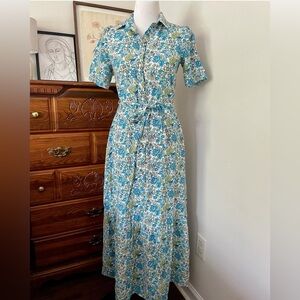 LOFT Blue and Green Floral Peacock Dress